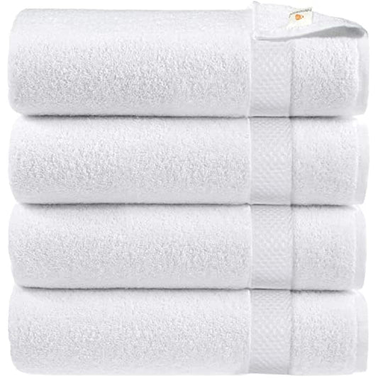 X11 Homeware Bath Towels Pack of 4 Egyptian Cotton Towel Set Highly Absorbent Soft Bathroom Towels Set of 4 Ring Spun Cotton Quick Dry Large Towels (White)