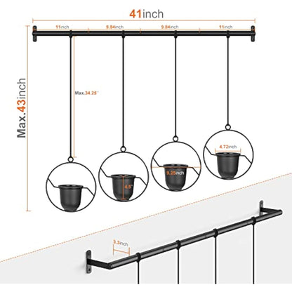 Mutool Hanging Planter Pots for Indoor Herb Garden, 4 Pack With Melamine Planters, Rope & Modern Wall and Ceiling Plant Holder, Black