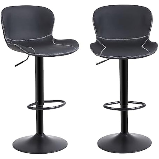Youhauchair Bar Stools Set of 2, PU Leather Counter Height Barstools with Back, Height Adjustable Swivel Bar Chairs, Modern Armless Kitchen Island Stool, Black