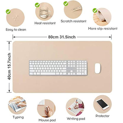 DOBAOJIA Desk Pad Large 31.5" X 15.7" Extended Mouse Mat Large Mouse Pad XL Desk Blotter Writing Pad for Laptop/Office/Home, PU Leather Side Waterproof +Suede Side Non-Slip (Beige)