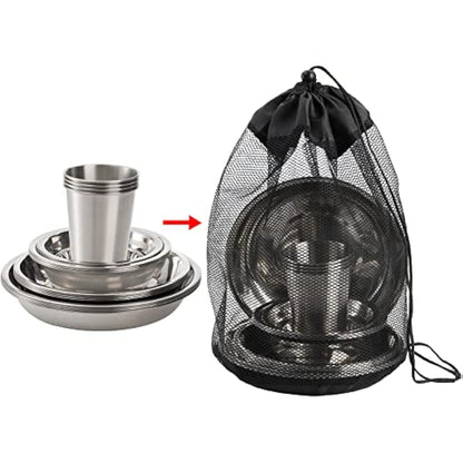 TOPZEA Stainless Steel Camping Plates and Bowls Set, Camping Mess Kits Camping Dish Set Tableware, Stainless Steel Dinnerware for Camping, Hiking, Picnic, RVs