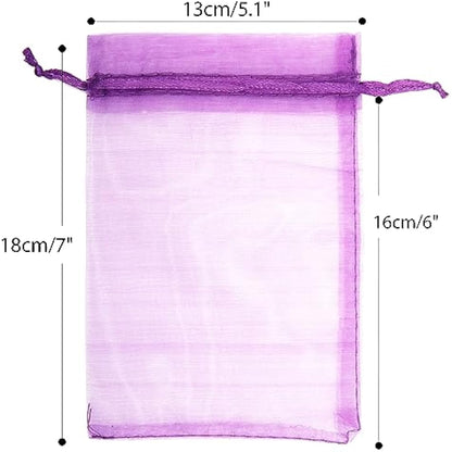G2PLUS Purple Organza Gift Bags: 13x18 CM Clear Mesh Pouches, 100 PCS Organza Jewellery Bags, Large Favour Pouches for Wedding, Birthday Party Supplies