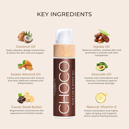 COCOSOLIS CHOCO tanning accelerator - organic oil with vitamin E & chocolate scent for a quick, intensive tan -enhancer for a deep tan - nourishing tanning bed oil (200)