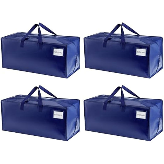VENO 4 Pack Moving Bags Heavy-Duty Extra Large W/Backpack Straps, Moving House Essentials, Strong Handles & Zips, Clothes Storage, Packing, Laundry Bags, Reusable and Sustainable (Blue, 4 Pack)