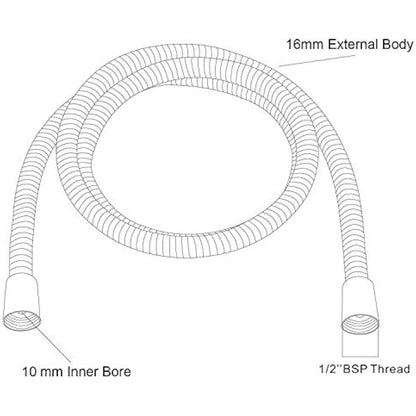 Shower Hose 1.5m - SAMODRA 10mm Large Bore Stainless Steel Shower Hose Replacement Leakproof & Anti-Kink, Chrome