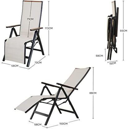 Grand patio Foldable Sun Lounger, Reclining Garden Chair, Aluminium Camping Chairs, Adjustable 6 Position High Backrest, Deck Chair for Garten, Outdoor, Poolside Beige