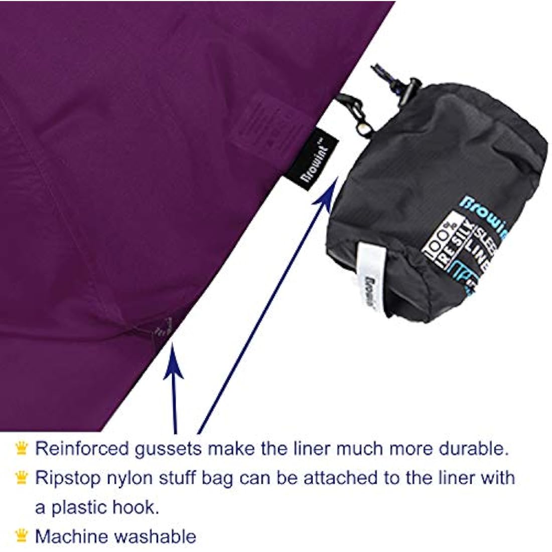 BROWINT Silk Sleeping Bag Liner, Silk Sleep Sack, Extra Wide 220x110cm, Lightweight Travel Sheet for Hotels, Sleeper with Reinforced Gussets