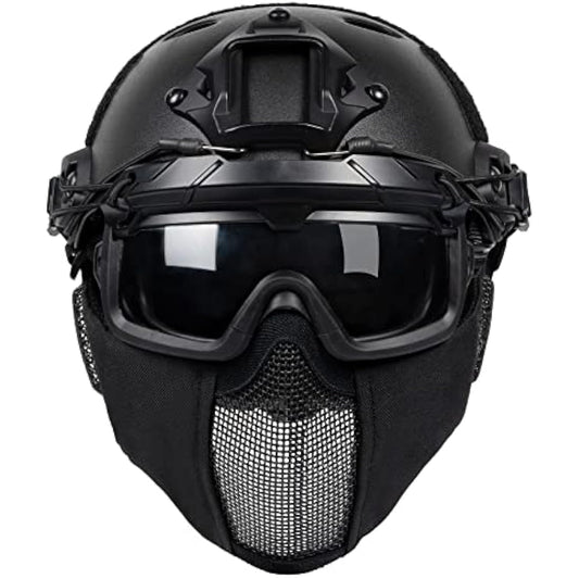 OneTigris Airsoft Fast Helmet - Full Face Protective Tactical Helmet With Foldable Ear Protection Mask And Goggles for Airsoft Paintball Sooting Wagrgame CS