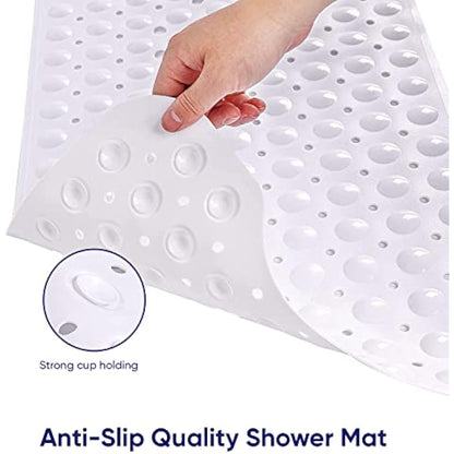 MOONLIGHT20015 Shower Bath Mat Non Slip Anti Mould & Mildew with Strong Suction Cups Grip and Drain Holes Soft Rubber Shower Mats - PVC Bathroom Mat Machine Washable (100x40cm, White)