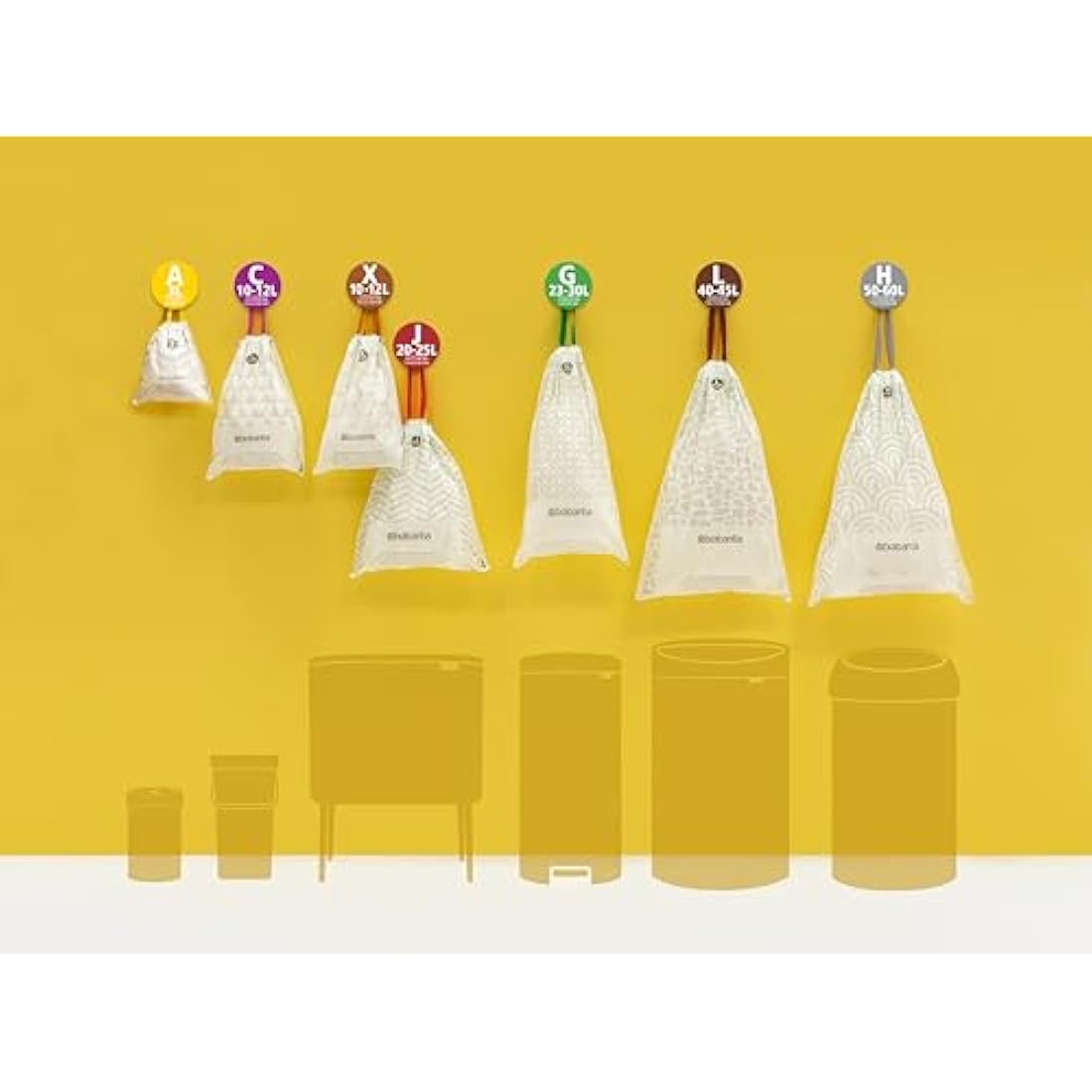 Brabantia 138263 PerfectFit Bin Liners (Size Y/20 Litre) Thick Plastic Trash Bags with Tie Tape Drawstring Handles (40 Bags), White