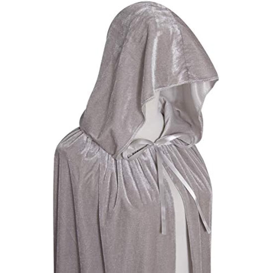 Txian Full Length Hooded Velvet Cloak Halloween Christmas Fancy Cape Costumes 59" (Silver gray)