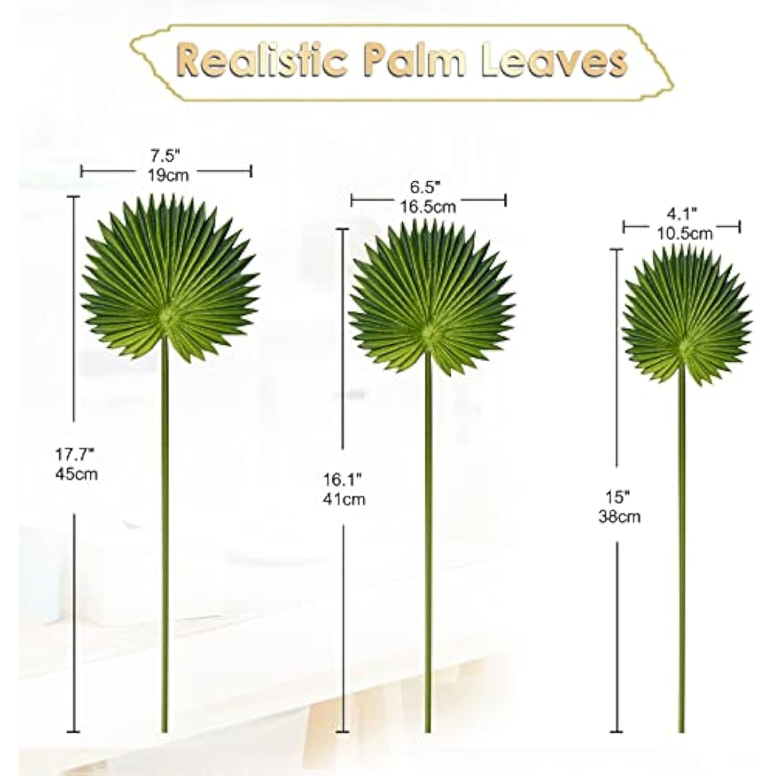 Briful 2 Packs Green Palm Leaf Artificial Leaves Stems, Fake Plants 6 PCS Palm Leaves Stems Artificial Plants Indoor for Home Decor, Cake Arrangements, Table Centerpieces