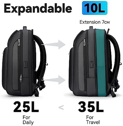 MARK RYDEN 15.6 inch Business Laptop Backpack, Expandable 25L-35L Large Capacity Travel Backpack, Water-resistant Cabin Backpack 45x30x25cm, Work Backpack with USB-C for Men
