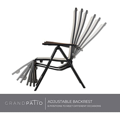 Grand patio Foldable Sun Lounger, Reclining Garden Chair, Aluminium Camping Chairs, Adjustable 6 Position High Backrest, Deck Chair for Garten, Outdoor, Poolside Beige