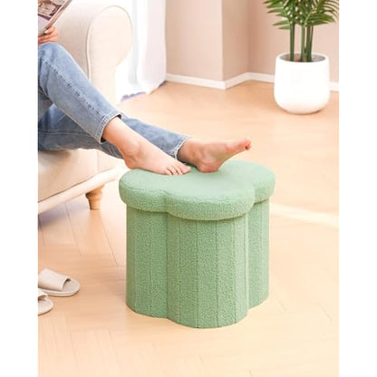 Bonlife Green Ottoman Storage Box,Teddy Storage Seat Box,Folding Small Footstool For Living Room,Kid's Toy Chest Box,Flower Shape,38x38x38cm