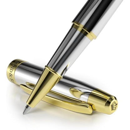 Bond & Regent Silver Chrome & 24 Karat Gold - Certified Luxury Grade Rollerball Pen | Nice Gift for Men & Women
