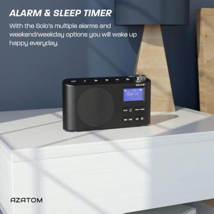 DAB/DAB+ & FM Portable Digital Radio | Bluetooth | Rechargeable Battery | Dual Alarms & Sleep Timer | Perfect for Home, Office or Outdoors | AZATOM Solo B1 (Black)