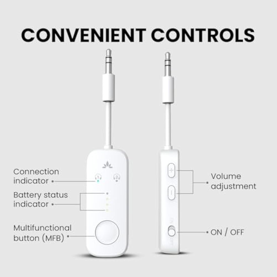 Avantree Relay - Airplane Bluetooth 5.3 Adapter with Qualcomm aptX Adaptive, Supports 2 AirPods or Headphones, 20H Playtime, 3.5mm AUX Jack Wireless Audio Transmitter for Planes, Airline, Travel