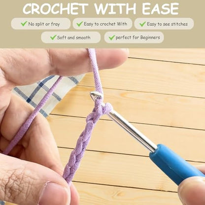 Chunky Cotton Yarn for Crochet, 12x50g Thick Wool for Amigurumi, Easy Crochet Starter Kit with 4mm Hook, Green