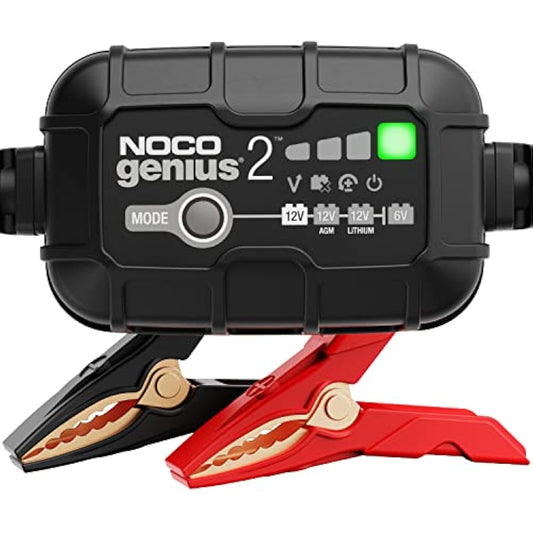 NOCO GENIUS2: 2A 6V/12V Smart Battery Charger – Automatic Maintainer, Trickle Charger & Desulfator with Overcharge Protection & Temperature Compensation – For Lead-Acid & Lithium Batteries