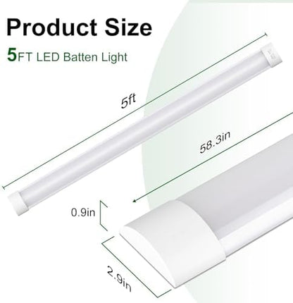 muzha 4 Packs LED Batten Lights，PC Body， 5FT 50W 4000k 5000lm,Low Profile Wall or Ceiling Surface Mounted Fitting for Home/Workshop/Office/School Restaurant (5FT)