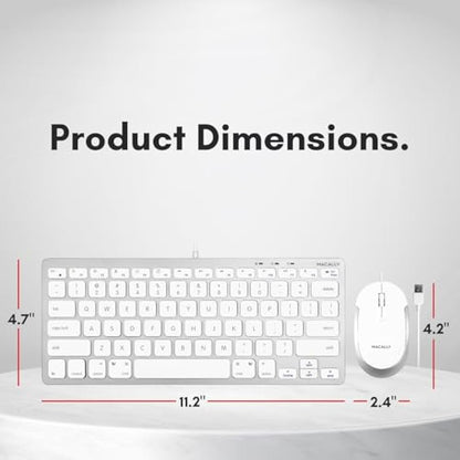 Macally USB Wired Keyboard and Mouse Combo for Mac and PC - Save Space with a Compact Small Mac Keyboard and Mouse for MacBook Pro/Air, iMac, Mac Mini/Pro - Compatible Apple Keyboard and Mouse
