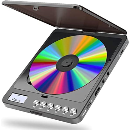 Portable CD Player with Built-in Speakers, Rechargeable CD Player with Double Headphone Jack, Anti-Skip Personal Compact CD Player for Car & Home & Travel