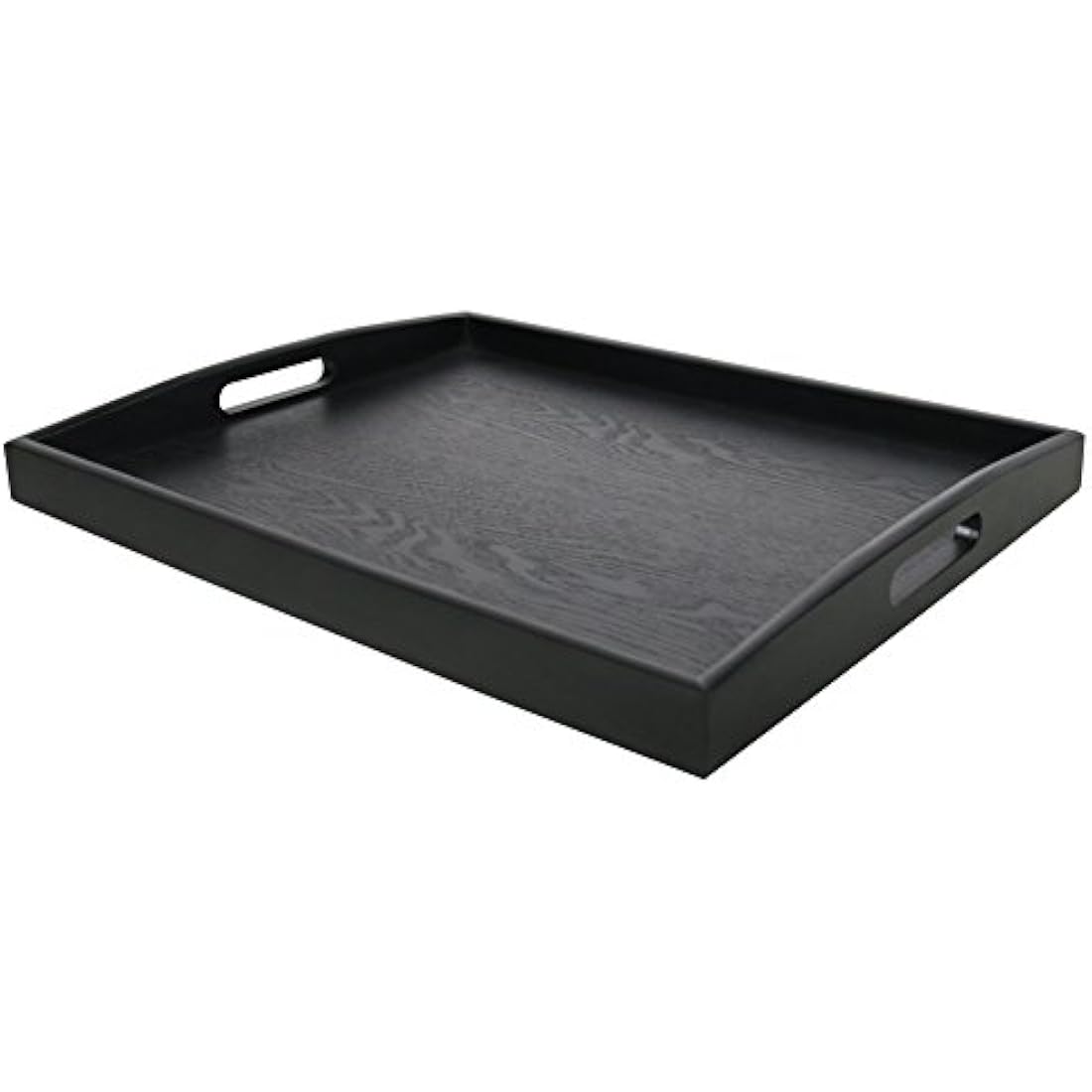 Wooden Serving Tray Large Black Wood Rectangle Food Breakfast Tray With Handles (Large)