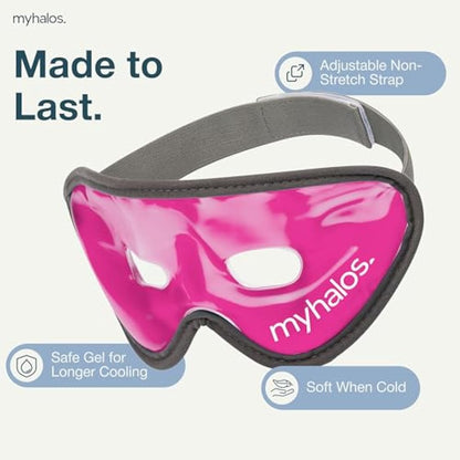 MyHalos Gel Eye Mask - Reusable Cooling Eye Mask with Adjustable Straps - Cold Mask for Puffy Eyes, Dark Circles and Hangovers - Eyes Ice Pack Compress for Sinus, Headaches & Puffiness, Pink