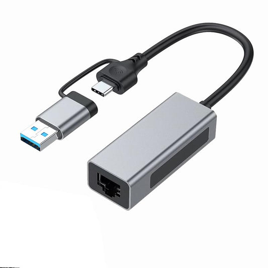 2.5G USB 3.1 Ethernet Adapter, 2-in-1 USB-A/USB-C to 2.5Gbps Ethernet Adapter, USB 3.1 to RJ45 Network Converter for PC Laptop Windows Mac OS Linux