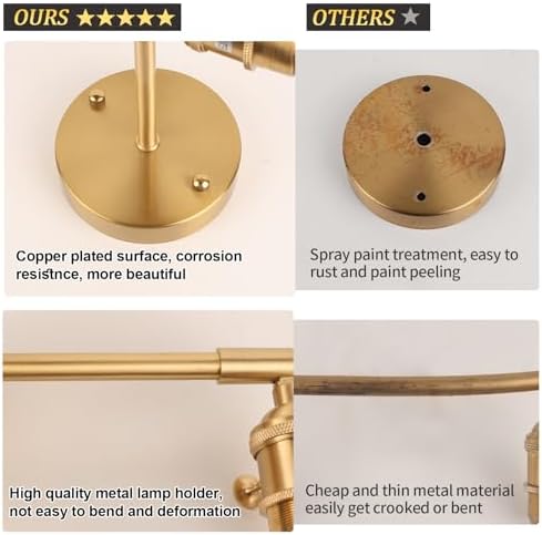 Shenmoyl Vintage Wall Lights Set of 2 Wall Lamps Indoor Gold Wall Sconces 180 Degree Adjustable with Switch for Living Room Bedroom Bedside Bathroom Tulip Amber