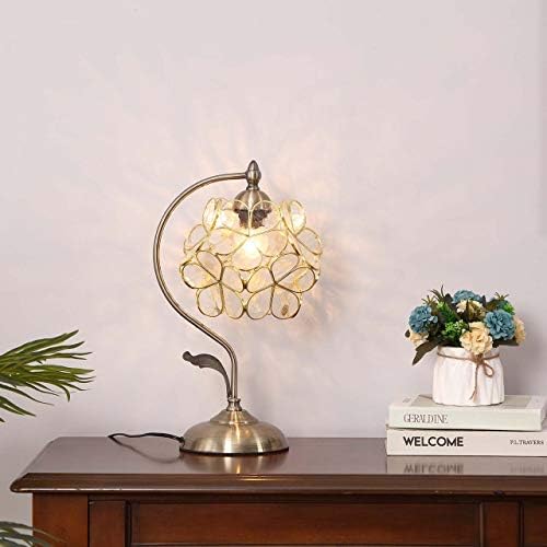 Bieye L30734 Tiffany Style Stained Glass Flower Petal Table Lamp with Brass Base for Home Décor (Clear, 8" Cherry Blossom)
