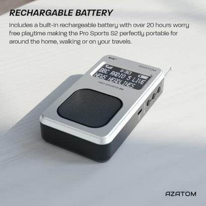 Portable DAB/DAB+ & FM Digital Radio | Sports Earphones Included | Built in Speaker | Rechargeable Battery (10-12 Hours) | Perfect for Sports, Hiking or Working | AZATOM Pro Sports S2 (Silver)