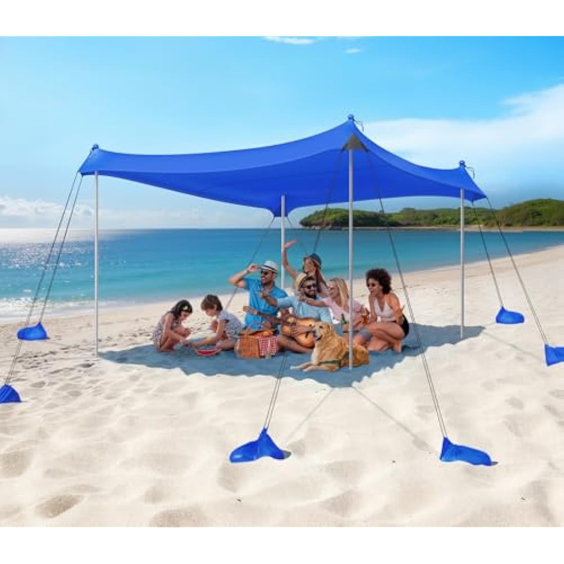 Rhino Valley Beach Tent, 6-8 Person with UV 50+ Sun Protection, Portable Beach Shade Shelter, Large Family Canopy Outdoor Tent for Camping, Fishing, Picnic, Garden