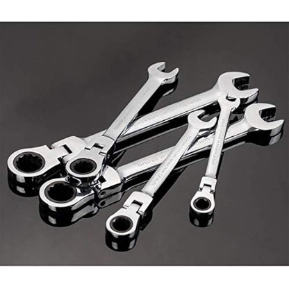Qnkaa Ratchet Spanner Set 12pcs Metric Flexible Combination Wrench with Gear Ring Open-end Box-end Flex Flexi Head DIY Hand Tools Kit in Roll Bag 8-19mm