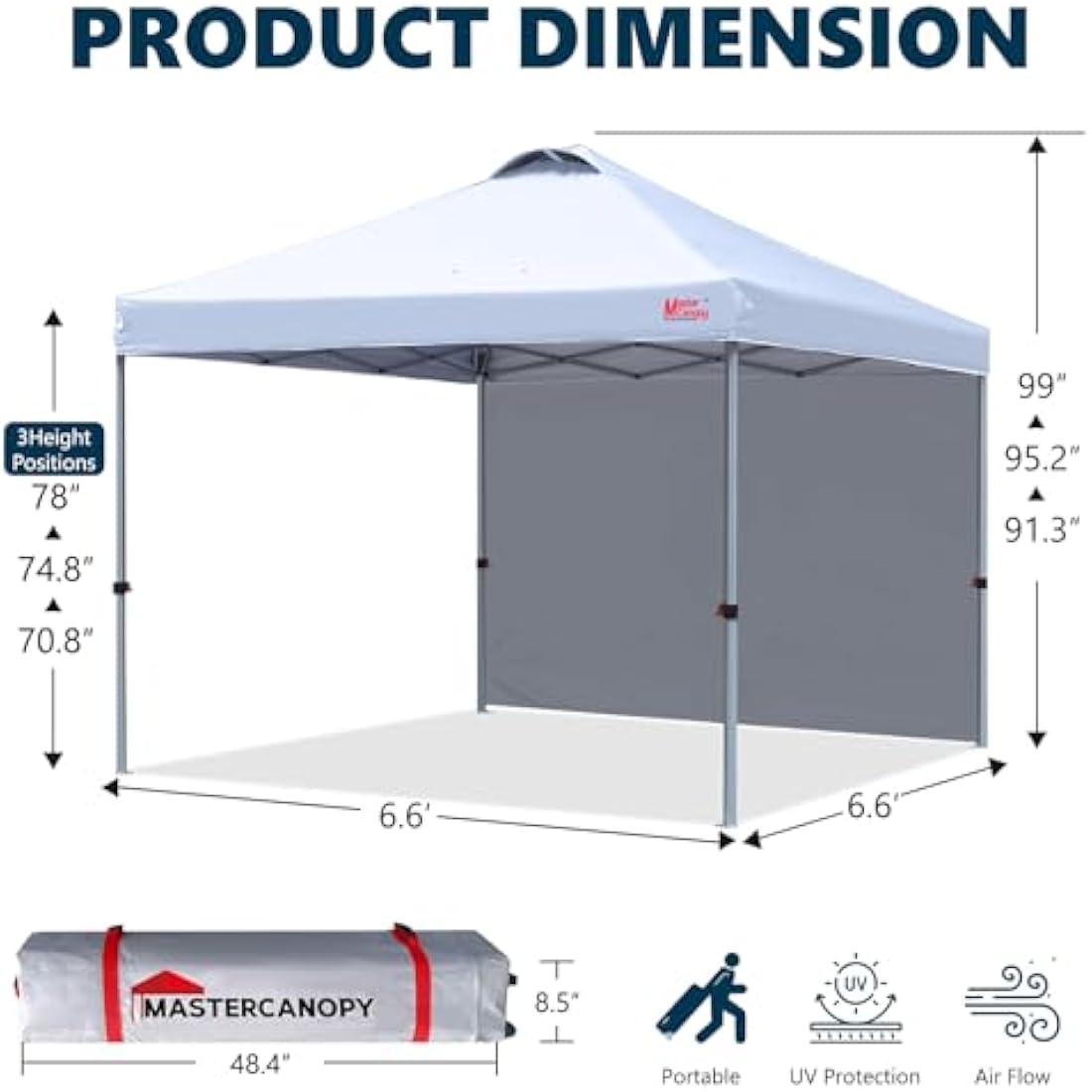 MASTERCANOPY Durable Ez Pop-up Gazebo Tent with 1 Sidewall (2x2M,White)