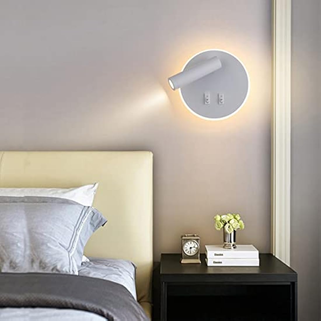 uksunvi LED Wall Mounted Lamp,Bedside Reading Wall Light,12W LED Wall Lamp, Adjustable Spotlight （3W +9W 3000K Warm Light） (2PCS White Circular)