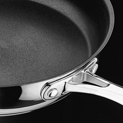 Stellar Profile Non-Stick Frying Pan Skillet, Large 26cm, Polished Stainless Steel, Teflon, Induction Ready, Oven & Dishwasher Safe, Cast Handles,