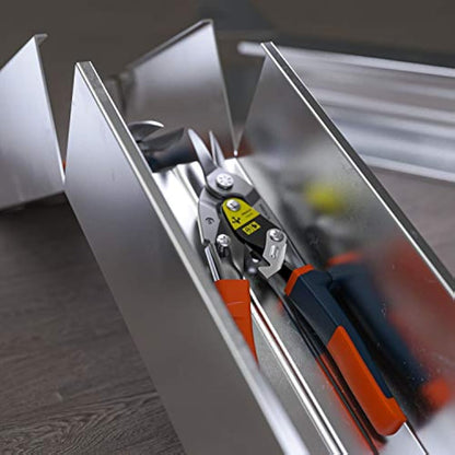 Presch Tin Snips Straight Cut - Heavy Duty Aviation Snips - Drywall Construction Tool for CW and UW Mouldings, Metal Cutting, etc. - Tin Cutter with Lever Transmission