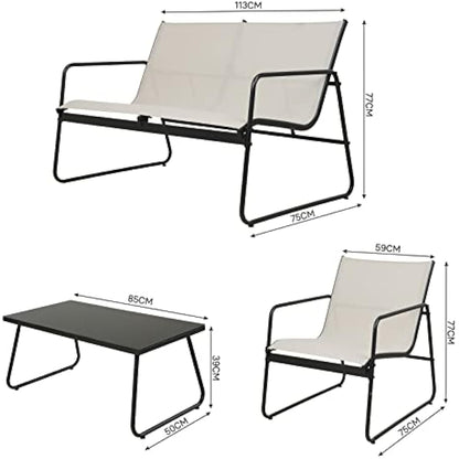 Grand patio Conversation Sets 4 Pieces, Garden Table and Chairs, mesh sling Material, Waterproof, Breathable, Garden Furniture Sets for Outdoor, Backyard, Poolside Beige