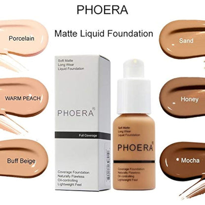 Aquapurity Phoera® Full Coverage Foundation Soft Matte Oil Control Concealer 30ml Flawless Cream Smooth Long Lasting (107 Honey)