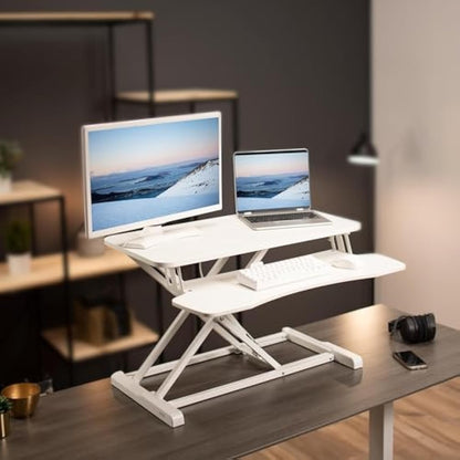 VIVO 81 cm Desk Converter, K Series, Height Adjustable Sit to Stand Riser, Dual Monitor and Laptop Workstation with Wide Keyboard Tray, White, DESK-V000KW