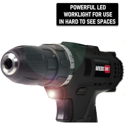 MYLEK MYW09 18V Cordless Drill Electric Screwdriver Set, Powerful Lithium Ion Battery Pack, 18 Volts Combi Driver, DIY Accessory Kit, Black