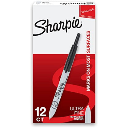 Sharpie Retractable Permanent Markers, Ultra Fine Point, Black, 12 Count