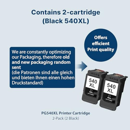 PG-540XL 540XL Ink Cartridges Black Replacement for Canon 540 Ink Cartridges XL PG540XL PG540 PG-540 for Canon Pixma TS5150 MG3600 MG3650S TS5151 MG3650 MG4250 MX475 TS5100 MG3250 MG4200(2-Black)