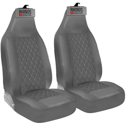 rhinos autostyling FOR VW VOLKSWAGEN CADDY ALL MODELS - Premium Luxury Car Seat Covers - Grey Quilted Diamond Leather - 2 x Fronts