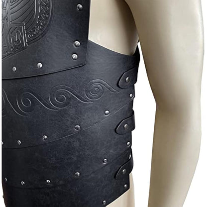 HiiFeuer Viking Faux Leather Embossed Langskip Chest Armor, Retro Medieval Knight Leather Armor for LARP/Cosplay (Black B)