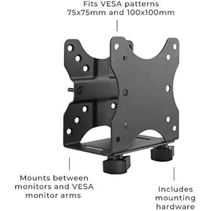 HumanCentric Thin Client Mount Bracket, Mount a Mini PC or Computer to a VESA Monitor Arm or Stand, Pole, or Under Desk or Surface, devices with 0.65-2.55" in depth for 75x75 and 100x100mm Patterns