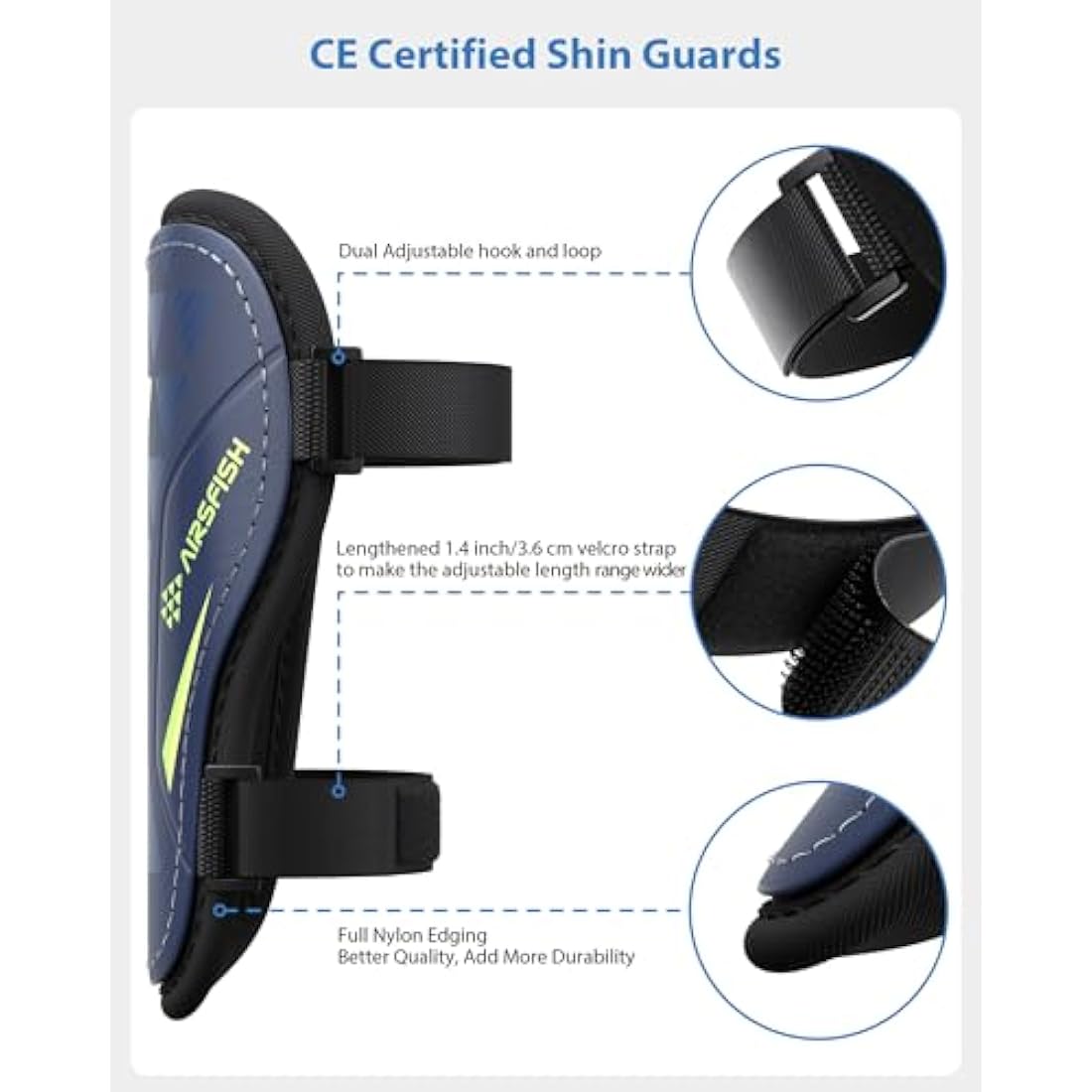 Shin Pads Boys CE Certified Airsfish Kids Football Shin Guards Breathable Non Slip Extended Adjustable Straps Lightweight Soccer Shin Pads for Boys Girls Teens Leg Calf Protective Gear