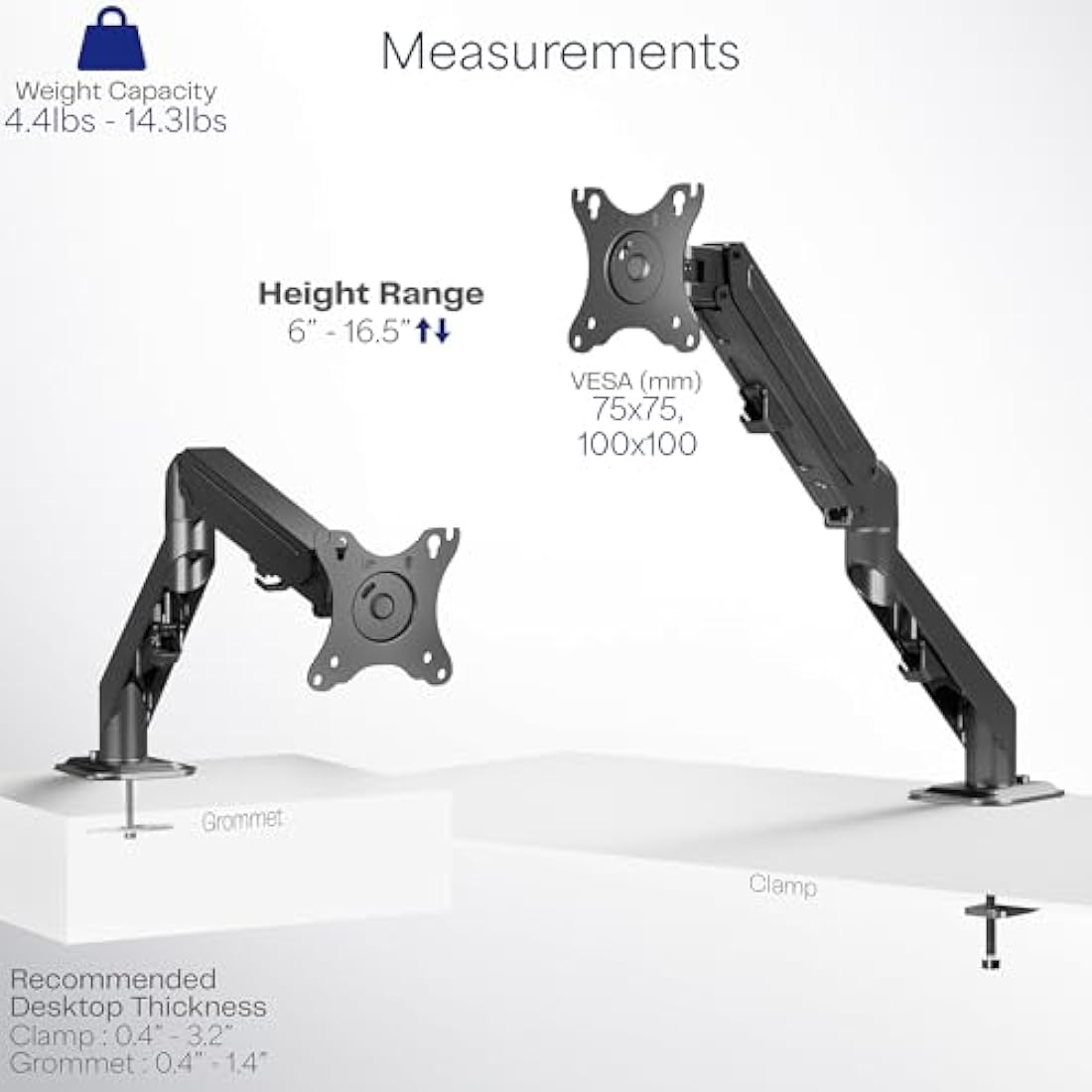 VIVO Articulating Single 17 to 27 inch Pneumatic Spring Arm Clamp-on Desk Mount Stand, Fits 1 Monitor Screen with Max VESA 100x100, Black, STAND-V101O